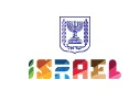 Israel logo with a colorful geometric font and a blue emblem above.