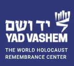 Yad Vashem logo with text "The World Holocaust Remembrance Center" on blue background.