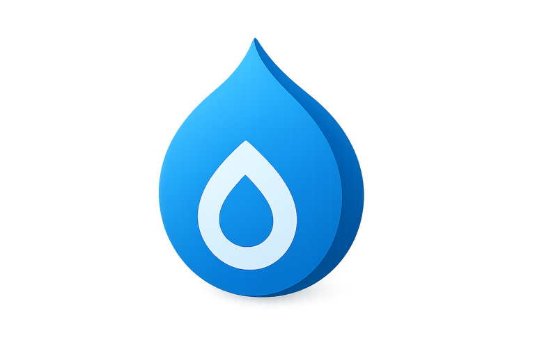 Blue water droplet logo with a white drop outline inside.
