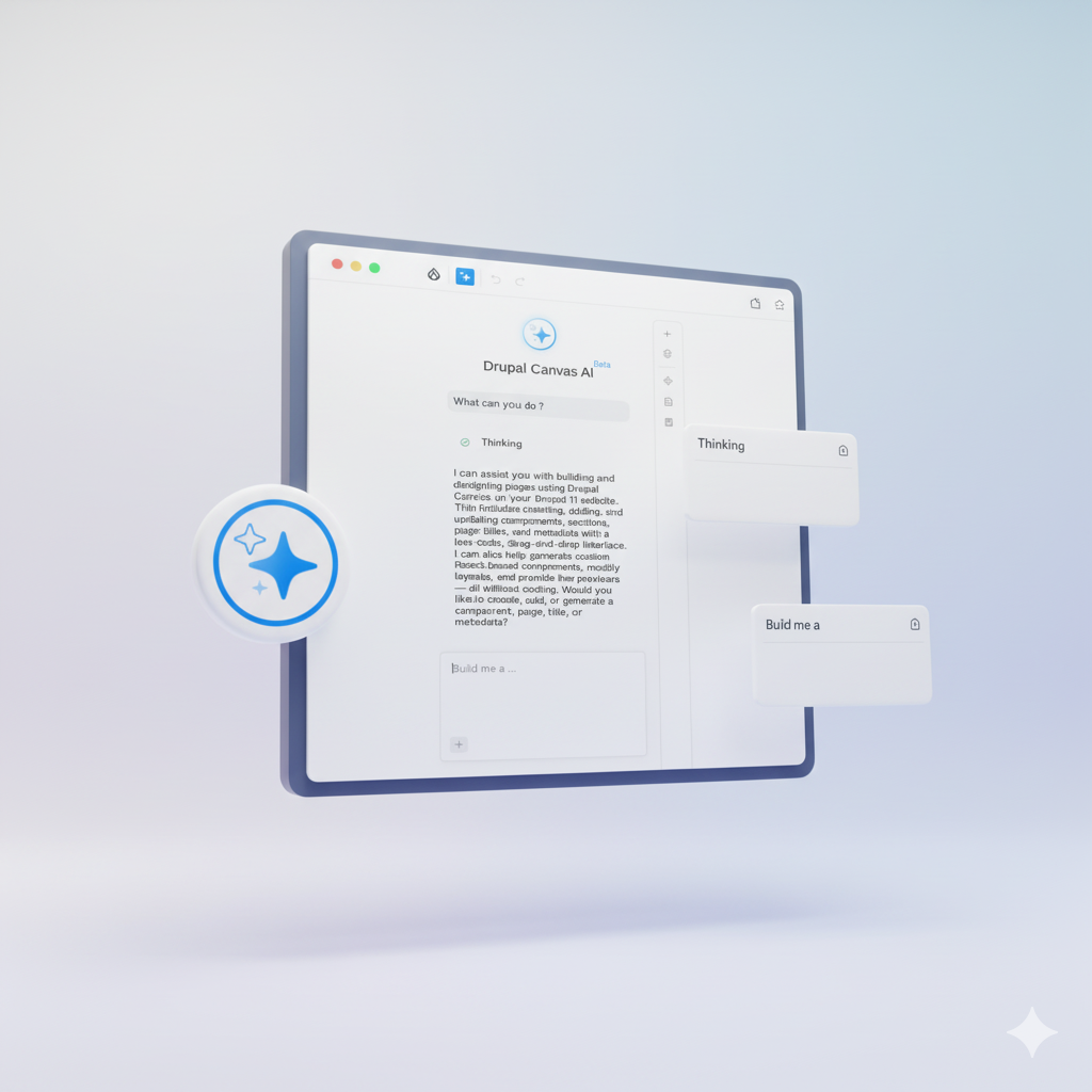 Floating digital interface with document and blue star icon on a light gradient background.