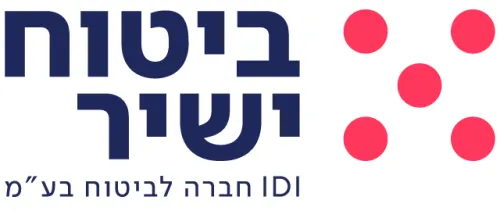 Insurance Direct logo with Hebrew text and five pink dots arranged in an L shape.
