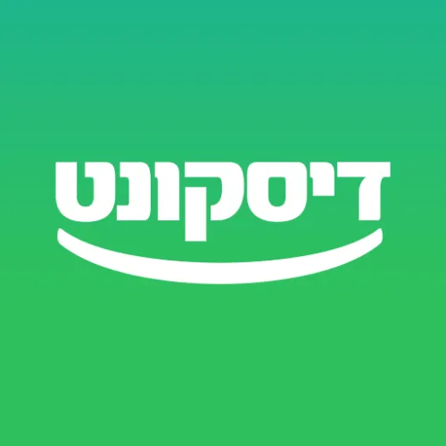 Bank Discount logo with Hebrew text on a green gradient background.